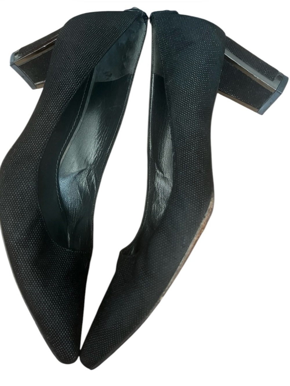 Stuart Weitzman Pointed Toe Textured Block Heels Classic Office Blk SZ 9.5 - Picture 5 of 11